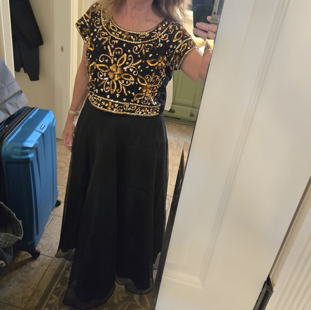 Sequin Beaded crop Top Black Gold  Festival Bollywood Indian